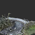Garden Landscape Featuring Stone Bridge Flowing Stream And Stone Wall Vegetation