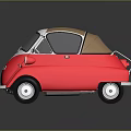 Classic Retro Compact Car Red White Body With Brown Soft Top Round Headlights