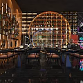 Modern Bar Interior Design With Neon Lights Decorative Art Bar Counter And Tables Chairs
