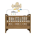 Sturdy Wooden Baby Crib With Hanging Toy Mobile And Soft Mattress