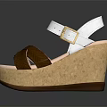 Women's Braided Wedge Sandals With White Straps Buckle Detail And Beige Platform Sole