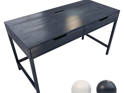 Sleek Modern Dark Wooden Desk with Drawers and Black Metal Legs 3d model