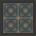 Square Carpet With Intricate Geometric Design Central Floral Patterns Blue Background And Golden Edges