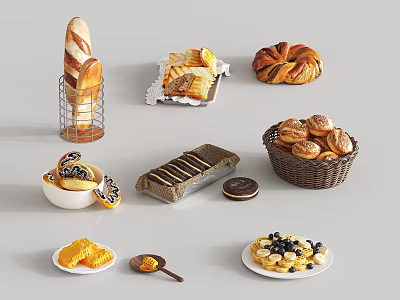 Assorted Baked Goods Including Bread Pastries And Desserts 3d model