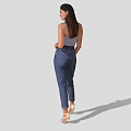 Fashionable Woman In Light Purple Tank Top Blue Jeans And High Heels Standing