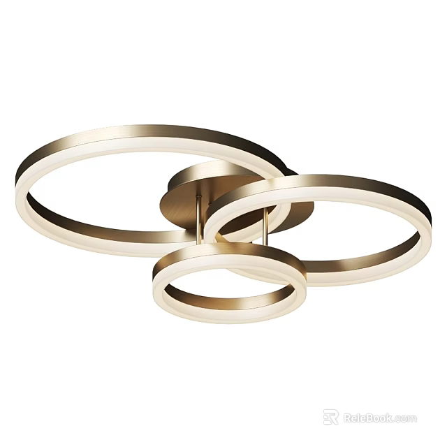 Modern Ceiling Light with Three Circular Rings and Golden Frame White Light Design 3d model