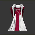 Elegant White And Red Long Sleeve Dress With Fitted Waist And Flowy Skirt