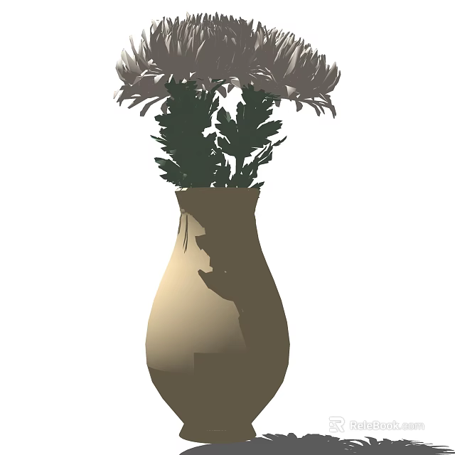 Elegant Beige Vase With Fresh White Flowers And Green Leaves For Home Decoration 3d model 