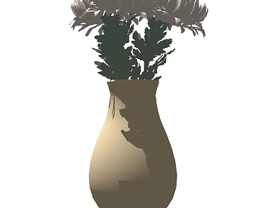 Elegant Beige Vase With Fresh White Flowers And Green Leaves For Home Decoration 3d model