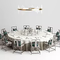 Elegant Dining Set With Round Table Chairs Tableware Flower Bouquet And Chandelier 3d model
