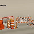 Road Traffic Signs With Road Closed Barriers And Orange Traffic Cones