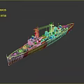 Detailed Warship 3D Model Featuring Deck Structures Upper Masts And Military Vessel Design