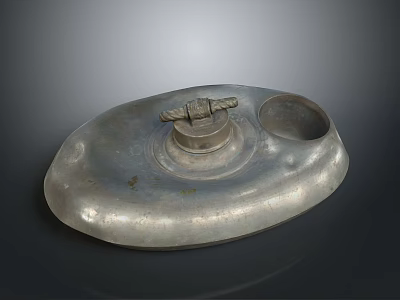 Vintage Metallic Oval Dish With Central Knob And Small Circular Hole 3d model