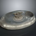 Vintage Metallic Oval Dish With Central Knob And Small Circular Hole