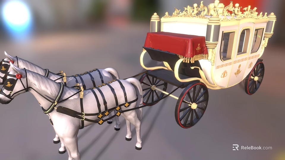 Ornate Horse-Drawn Carriage With White Horses Golden Accents And Red Seats Elegant Vintage Design 3d model 