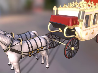 Ornate Horse-Drawn Carriage With White Horses Golden Accents And Red Seats Elegant Vintage Design 3d model