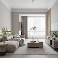 Modern Living Room Interior Design With Light Gray Sofa Coffee Table TV And Green Plants