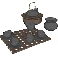 Traditional Ceramic Tea Set with Teapot Cups Saucers Fair Cup and Wooden Tray
