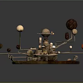 Artistic Vintage Decorative Ornament Set Featuring Metallic Spheres Gear Structure And Copper Gold Accents