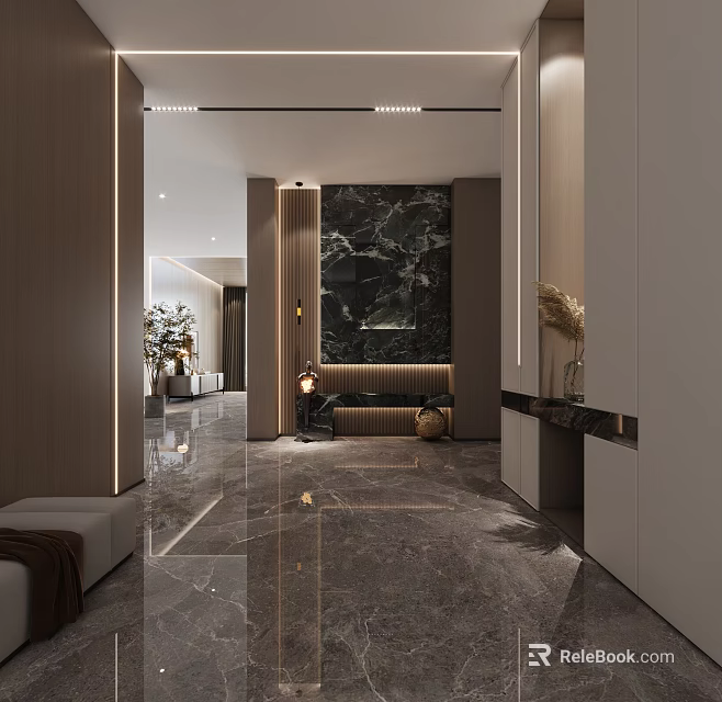 Modern Foyer Hallway Interior With Marble Details And Chic Decor 3d model 