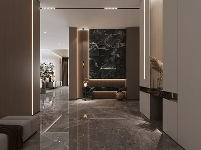 Modern Foyer Hallway Interior With Marble Details And Chic Decor 3d model