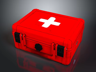 Red First Aid Kit With White Cross And Secure Locking Design 3d model