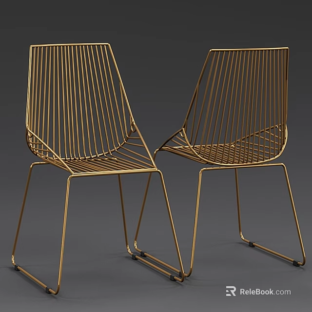 Golden Modern Wire Stools With Sleek Structure And Contemporary Design 3d model 