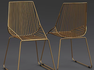 Golden Modern Wire Stools With Sleek Structure And Contemporary Design 3d model