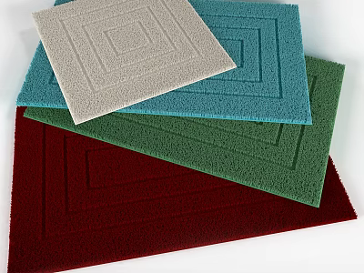 Colorful Square Rugs With Geometric Patterns In Red Blue Green And Beige Tones 3d model