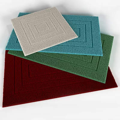 Colorful Square Rugs With Geometric Patterns In Red Blue Green And Beige Tones 3d model