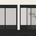 Interior With Black Frame Glass Sliding Doors Green Plant White Wall And Gray Concrete Floor