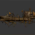Futuristic Cosmic Spaceship With Copper Exterior And Mechanical Sail Designs