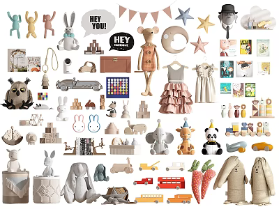 Various Cute Plush And Stuffed Animal Dolls With Rabbit Elephant Panda And Different Designs 3d model