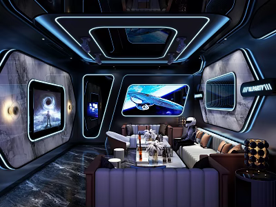 Modern KTV Interior Design With Vibrant Lighting Large Screens And Comfortable Seating Areas 3d model