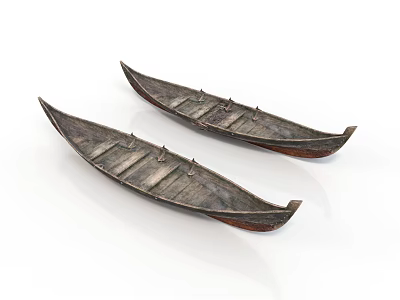 Two Traditional Wooden Water Transport Boats With Simple Seating Structure 3d model