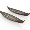 Two Traditional Wooden Water Transport Boats With Simple Seating Structure
