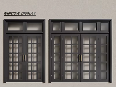 Black Modern Double Panel Casement Windows With Grid Design And Metal Handles 3d model