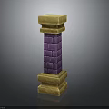 Layered Brick Column Structure With Yellow Top Base And Purple Middle Bricks 3d model