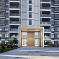Modern Residential Building Entrance Gate With Green Landscaping Gray White Facade Balconies And Elegant Design