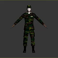 Full Body View Of Standing Male In Camouflage Military Uniform With Cap And Attire Details