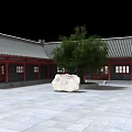 Traditional Culture Center Interior With Mural Paintings Wooden Screens And Golden Chair