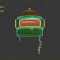 Green Weapon With Yellow Panel And Metal Edges Featuring Dome Top And Hooks