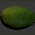 Shiny Ripe Mango With Green And Orange Skin On Dark Reflective Surface