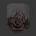 Rusty Mechanical Weapon With Transparent Shield Red Components And Industrial Design 3d model