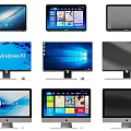 Different Computer Monitors Featuring Windows 10 Interface App Icons And Black Displays