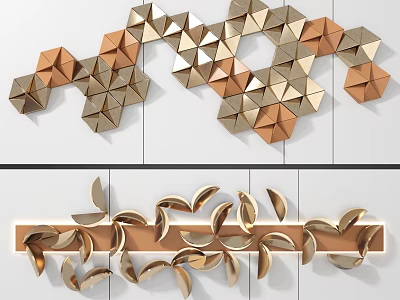 Modern Decorative Wall Decor with Geometric and Leaf Shaped Gold Copper Accents 3d model