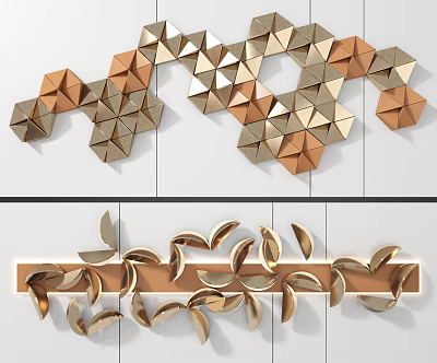 Modern Decorative Wall Decor with Geometric and Leaf Shaped Gold Copper Accents 3d model