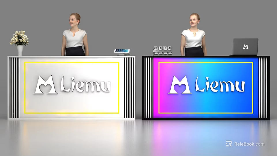 Modern Liemu Reception Desk With Colorful Gradient Design And Logo Featuring Receptionists 3d model 