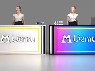 Modern Liemu Reception Desk With Colorful Gradient Design And Logo Featuring Receptionists 3d model
