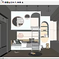 Cozy Kids Room Interior With Bunk Bed Ladder Round Windows Storage Shelves And Stuffed Toys